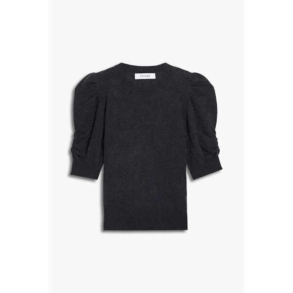 Frame Frankie Ruched Mélange Cashmere Sweater Grey Small Crew - Picture 1 of 13